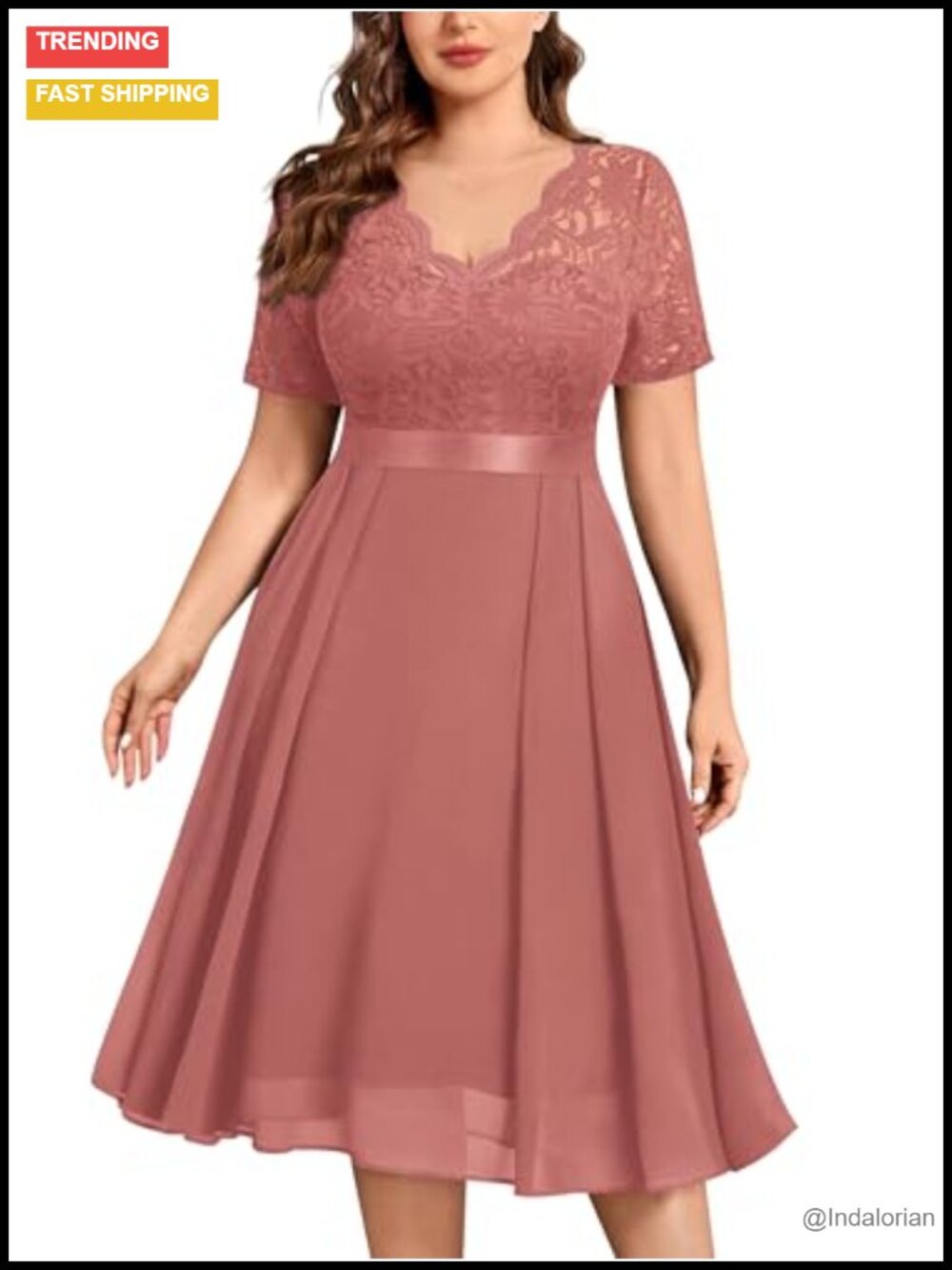 Plus Size Floral Lace Midi Cocktail Dress Wedding Guest Fit Flowy